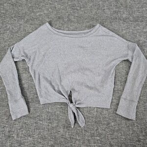 Abercrombie & Fitch Womens Grey Ribbed Tie Front Long Sleeve Crop Top XS